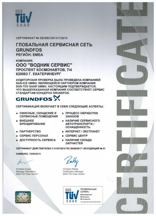 Сертификат по TUV 2015-2017